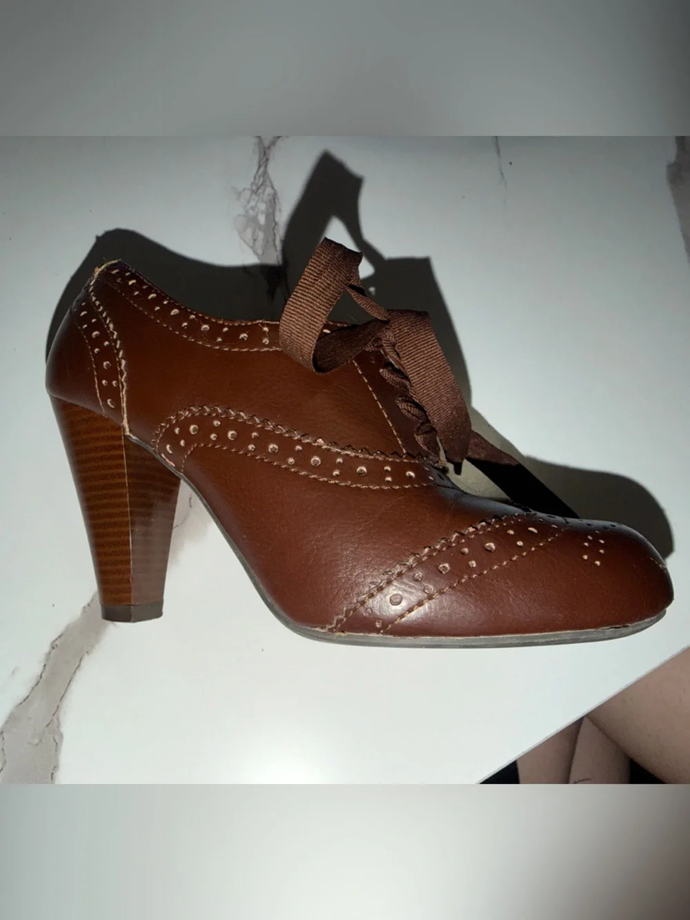 American Eagle Outfitters Brown Brogue Lace-Up Block Heel Pumps